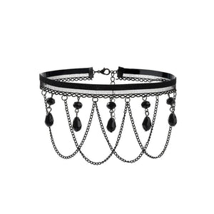Lace Choker Necklace Iron Chain Pearl Tassel Women Jewelry