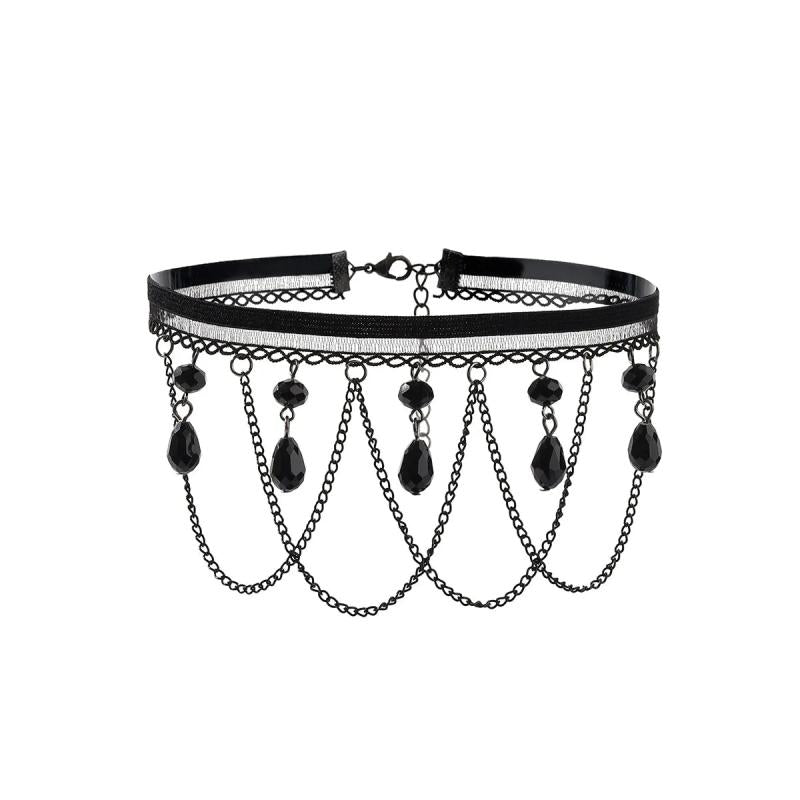 Lace Choker Necklace Iron Chain Pearl Tassel Women Jewelry