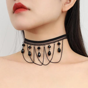 Lace Choker Necklace Iron Chain Pearl Tassel Women Jewelry