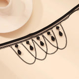 Lace Choker Necklace Iron Chain Pearl Tassel Women Jewelry