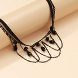 Lace Choker Necklace Iron Chain Pearl Tassel Women Jewelry