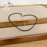 Natural Freshwater Pearl Necklace 2mm Zircon Choker 32-50cm+5cm