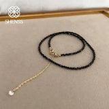 Natural Freshwater Pearl Necklace 2mm Zircon Choker 32-50cm+5cm