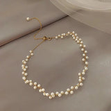 DAVINI Choker Pearl Necklace Flower Beaded Chains Necklace