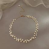 DAVINI Choker Pearl Necklace Flower Beaded Chains Necklace
