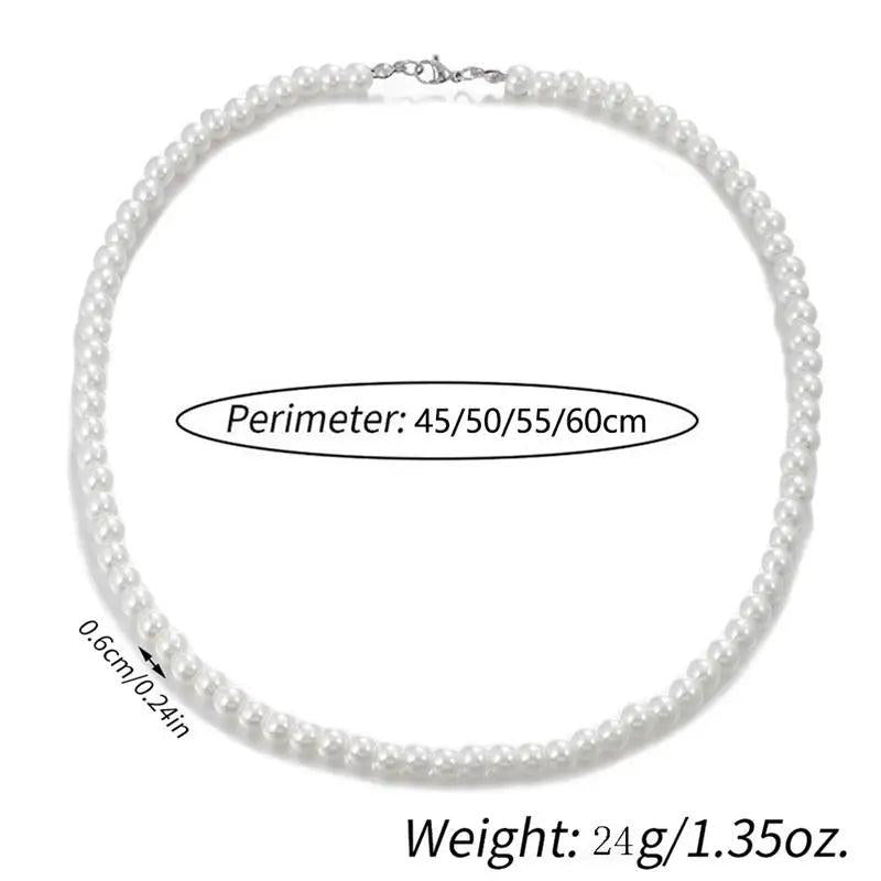 Men's Pearl Necklace Circular Beaded Collarbone Chain Wedding Gift