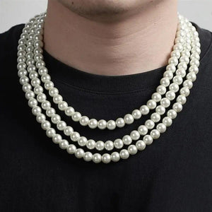 Men's Pearl Necklace Circular Beaded Collarbone Chain Wedding Gift