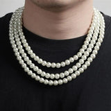 Men's Pearl Necklace Circular Beaded Collarbone Chain Wedding Gift