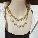 Punk Layered Pearl Necklace Women's Jewelry Vintage Bridal Wedding Gift