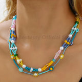 Colorful Beads Necklace Acrylic Pearl Short Necklaces Clavicle Chain