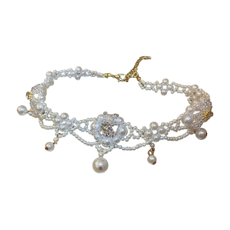 Gorgeous Multilayer Pearl Choker with Tassel Flower