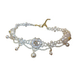 Gorgeous Multilayer Pearl Choker with Tassel Flower