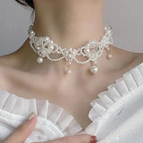 Gorgeous Multilayer Pearl Choker with Tassel Flower