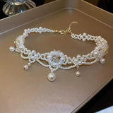 Gorgeous Multilayer Pearl Choker with Tassel Flower