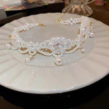 Gorgeous Multilayer Pearl Choker with Tassel Flower