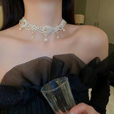 Gorgeous Multilayer Pearl Choker with Tassel Flower