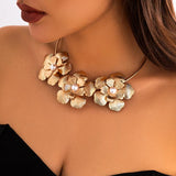 Vintage Punk Pearl Rose Flower Pendant Necklace