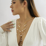 Personality Pearl Tassel Pendant Necklace Silver Plated Torque