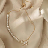 Butterfly Clavicle Chain Pearl Necklace with Zircon Cat's Eye