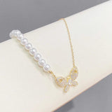 Butterfly Clavicle Chain Pearl Necklace with Zircon Cat's Eye