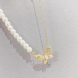 Butterfly Clavicle Chain Pearl Necklace with Zircon Cat's Eye