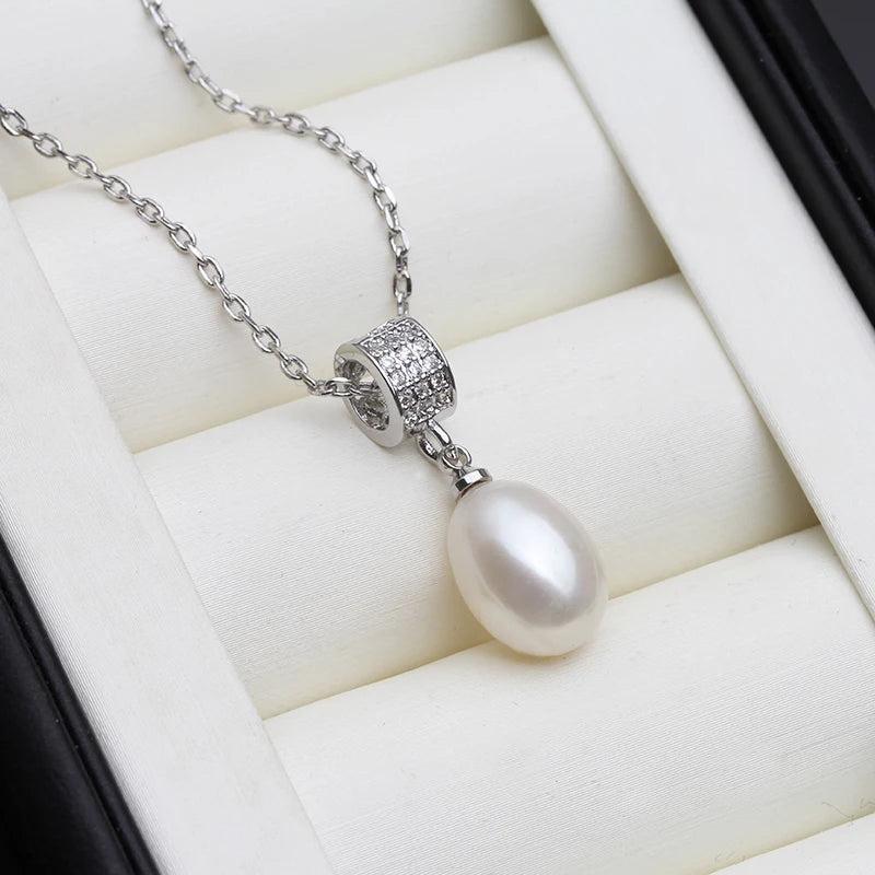 Freshwater Pearl Necklace 925 Sterling Silver Circle Pearl Pendant