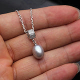 Freshwater Pearl Necklace 925 Sterling Silver Circle Pearl Pendant