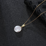 Baroque Button Pearl Pendant Necklace 10-12mm 925 Sterling Silver for Women