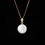 Baroque Button Pearl Pendant Necklace 10-12mm 925 Sterling Silver for Women