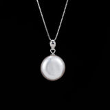 Baroque Button Pearl Pendant Necklace 10-12mm 925 Sterling Silver for Women