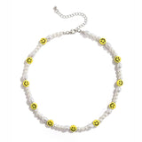 Boho Beaded Smiley Face Pearl Collar Chain Necklace