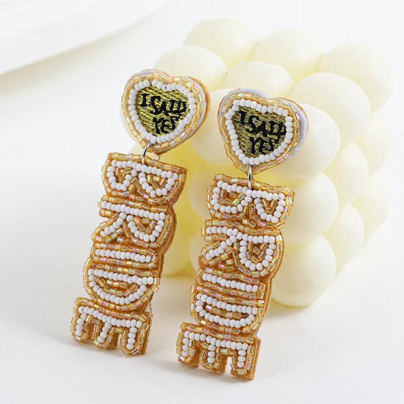 Heart Beaded Dangle Earrings for Women - Bridal Wedding Jewelry