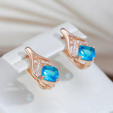 Kinel 585 Rose Drop Earrings Square Zircon Gift Jewelry