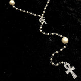 Hip Hop Sweet Fairy Rosary Necklace Pearl Cross Religious Sweater Chain
