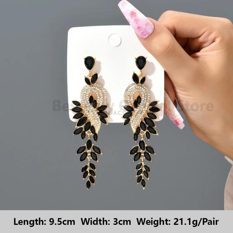 Rhinestone Drop Earrings Leaf Long Hanging Pendientes Geometric Jewelry