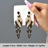 Rhinestone Drop Earrings Leaf Long Hanging Pendientes Geometric Jewelry