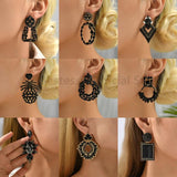 Rhinestone Drop Earrings Leaf Long Hanging Pendientes Geometric Jewelry