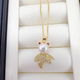 Goldfish Pendant Freshwater Pearl Necklace 14k Plated Chain for Women