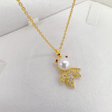 Goldfish Pendant Freshwater Pearl Necklace 14k Plated Chain for Women