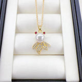 Goldfish Pendant Freshwater Pearl Necklace 14k Plated Chain for Women