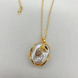 Big Pearl Leaf Pendant Necklace Women Gift
