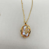 Big Pearl Leaf Pendant Necklace Women Gift