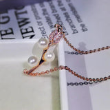 Pearl Rose Pendant Necklace - Real Silver Plate
