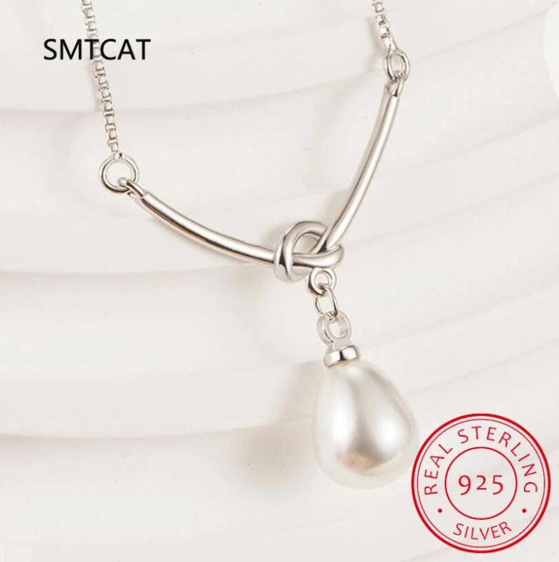 925 Sterling Silver Pearls Knot Necklace for Lady Girls Birthday Gift