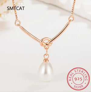 925 Sterling Silver Pearls Knot Necklace for Lady Girls Birthday Gift