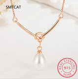 925 Sterling Silver Pearls Knot Necklace for Lady Girls Birthday Gift