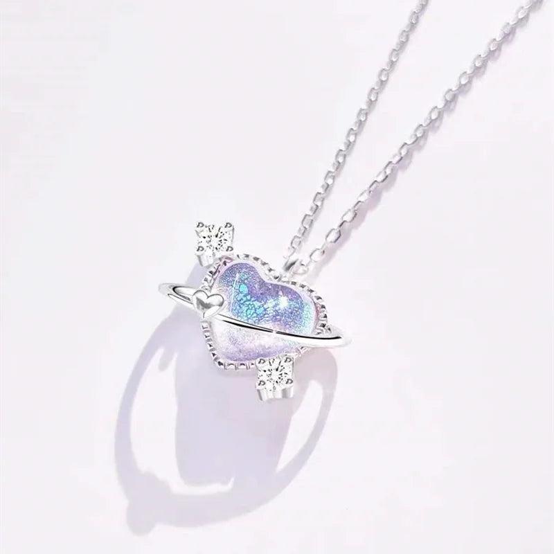 Heart Crystal Pendant Necklace for Women Girls Fantasy Love Necklace