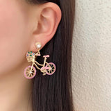 Temperament Rhinestone Bicycle Earrings for Women