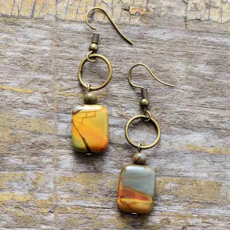 Vintage Natural Stone Boho Dangle Earrings