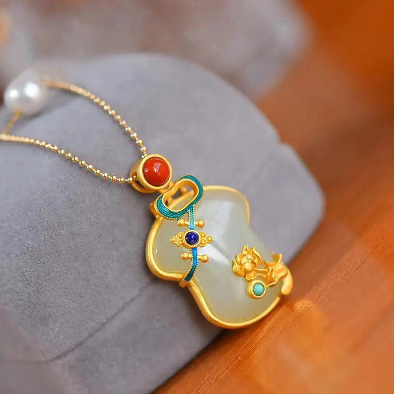 Hetian Jade Cheongsam Pendant Double Layer Necklace